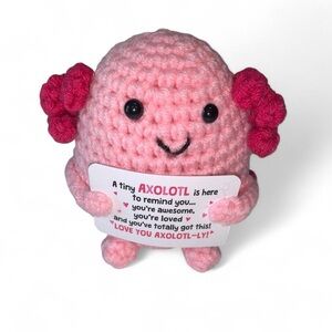 Handmade Pink Axolotl Crochet Plush with Encouragement Card